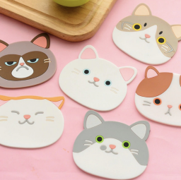 Silicone Cat Face Coasters - Set of 4